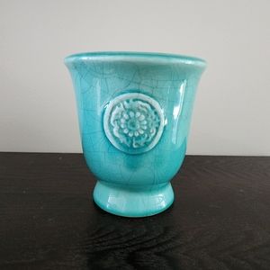 Floral Teal Crackle Glass Vase